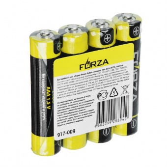 Батарейка FORZA "Super heavy duty" солевая, тип ААА 1,5В R03 (4шт) (60)  917-009
